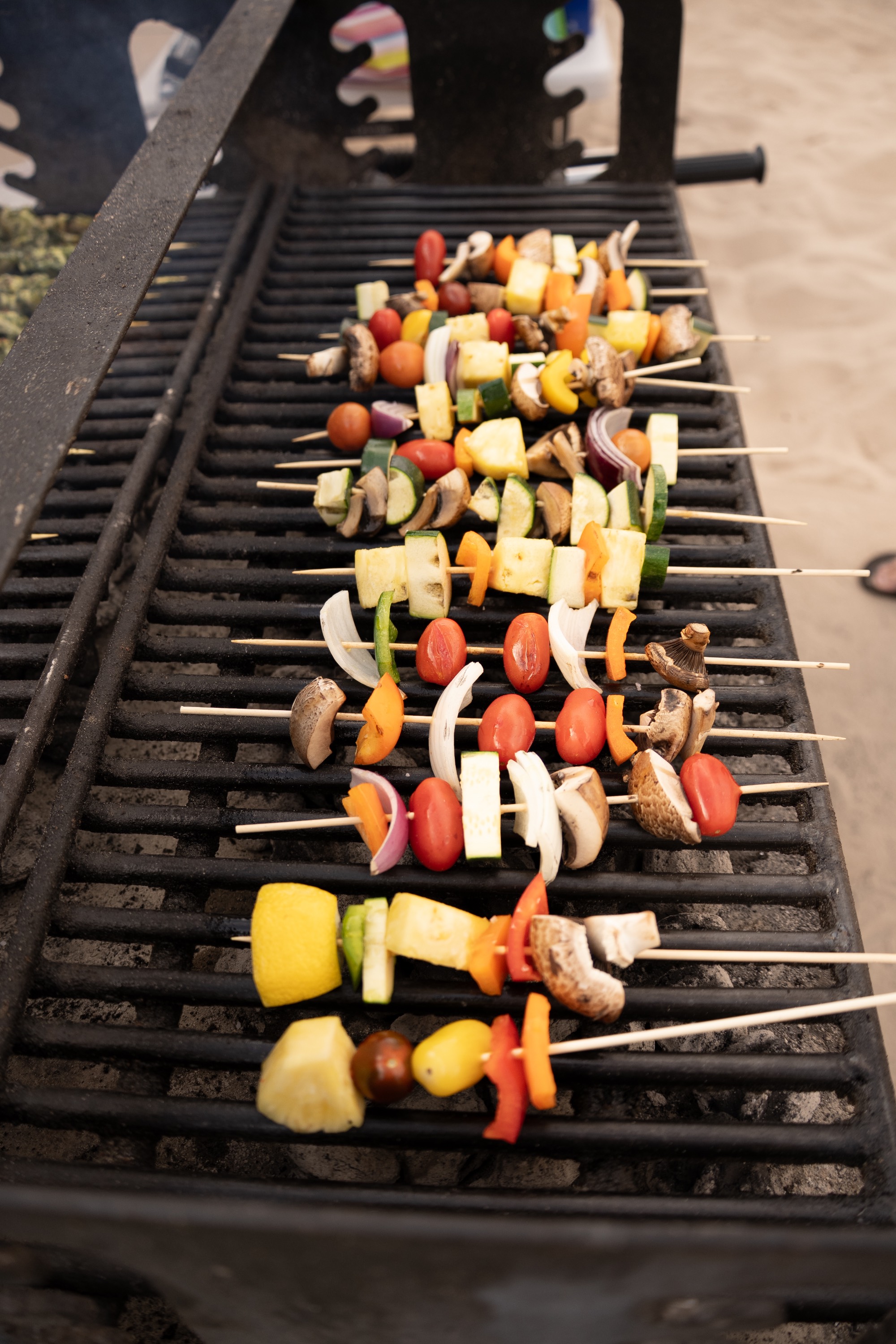 Veggie kabobs on the grill